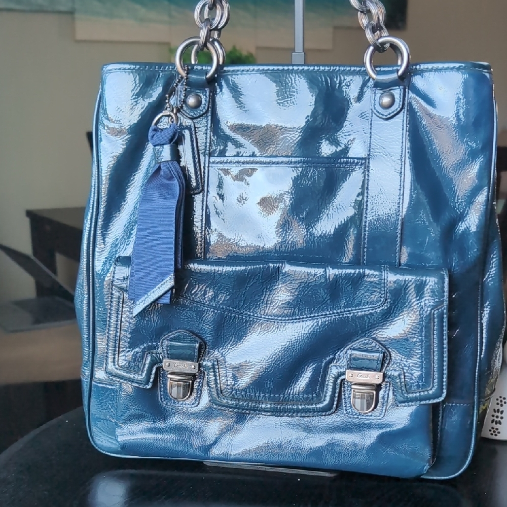 Elegant Blue Patent Leather Tote